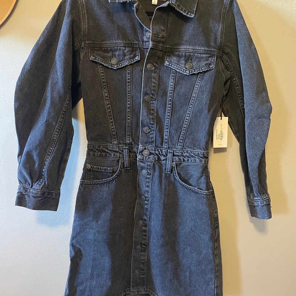 Agolde Balloon Sleeve Denim Button-Up Dress NWT